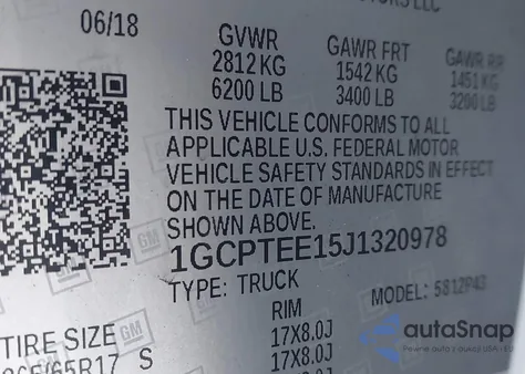 2018 Chevrolet Colorado Zr2 из США, поврежденный, VIN 1GCPTEE15J1320978